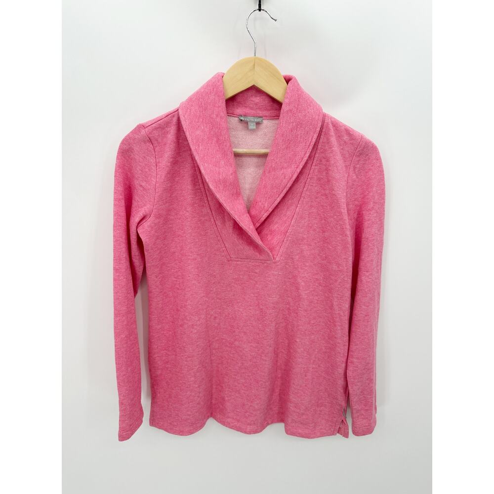 Talbots Pink Heather Featherweight Fleece Wrap Neck Pullover Sweater Top Women P